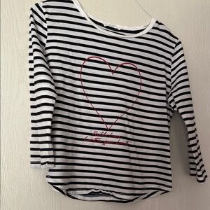 Striped Black and White Kids Shirt with Heart Design